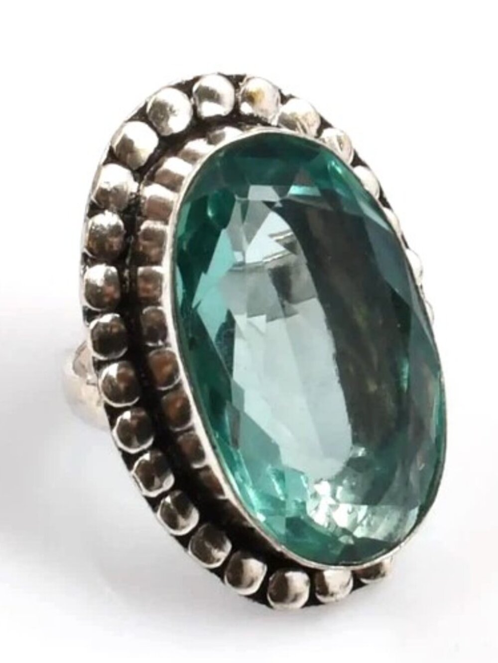 Aquamarine Gemstone Sterling Silver Ring 7.5